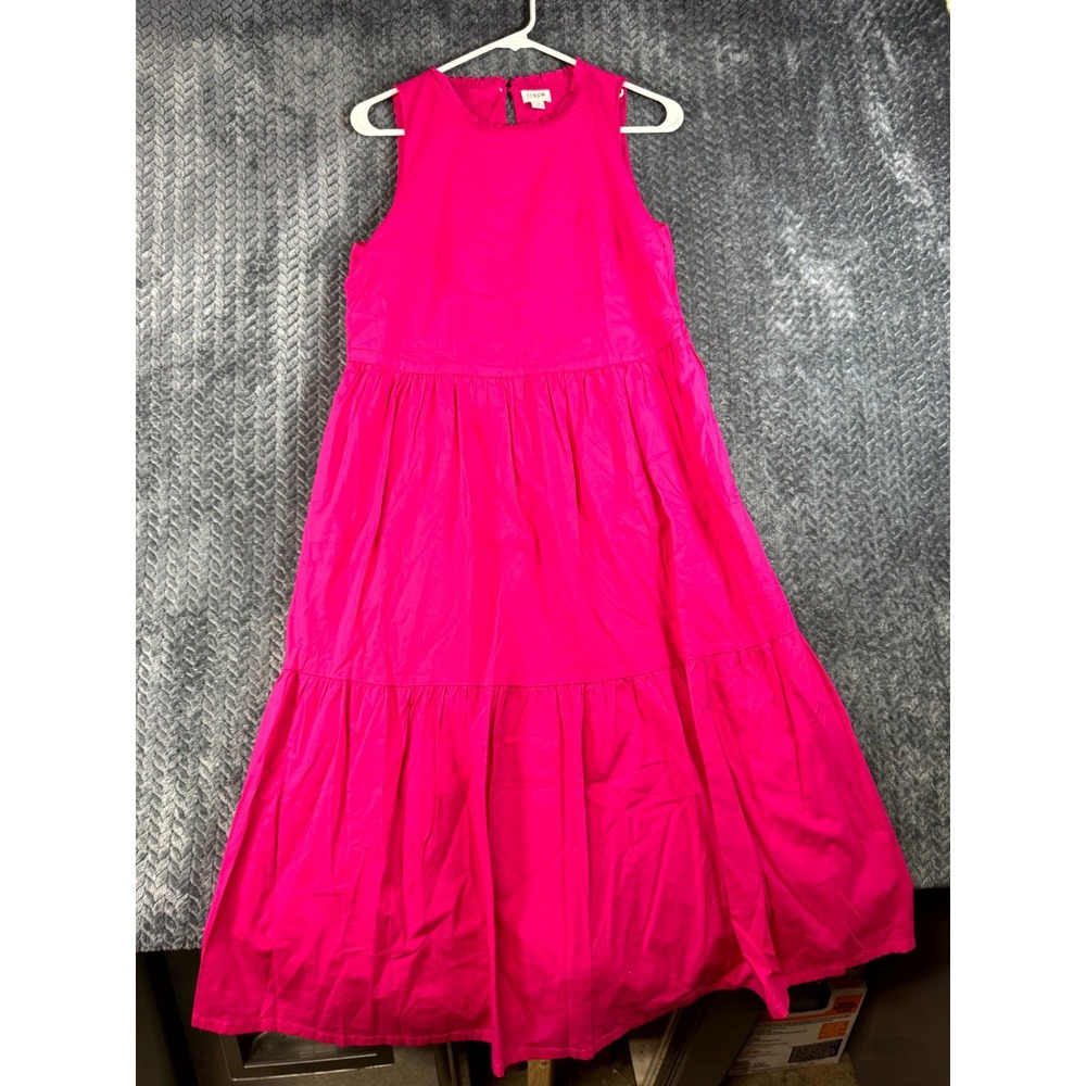 J.CREW Maxi Dress Womens 4 Pink Cotton Tiered Ruffle Hem Keyhole Back Sleeveless